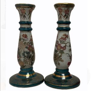 Vintage Candle Stick Holder Floral Asian Oriental Theme